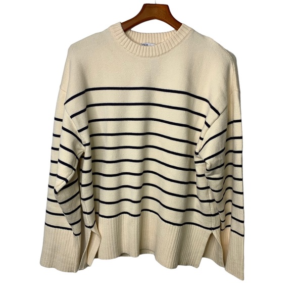 Zara Sweaters Zara Striped Knit Sweater Cream Nwt Large Poshmark